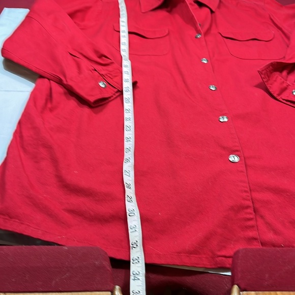 Roaman’s RED COTTON Button Up shirt COLLARED LONG cotton JACKET flap pockets 1XL - Picture 4 of 10